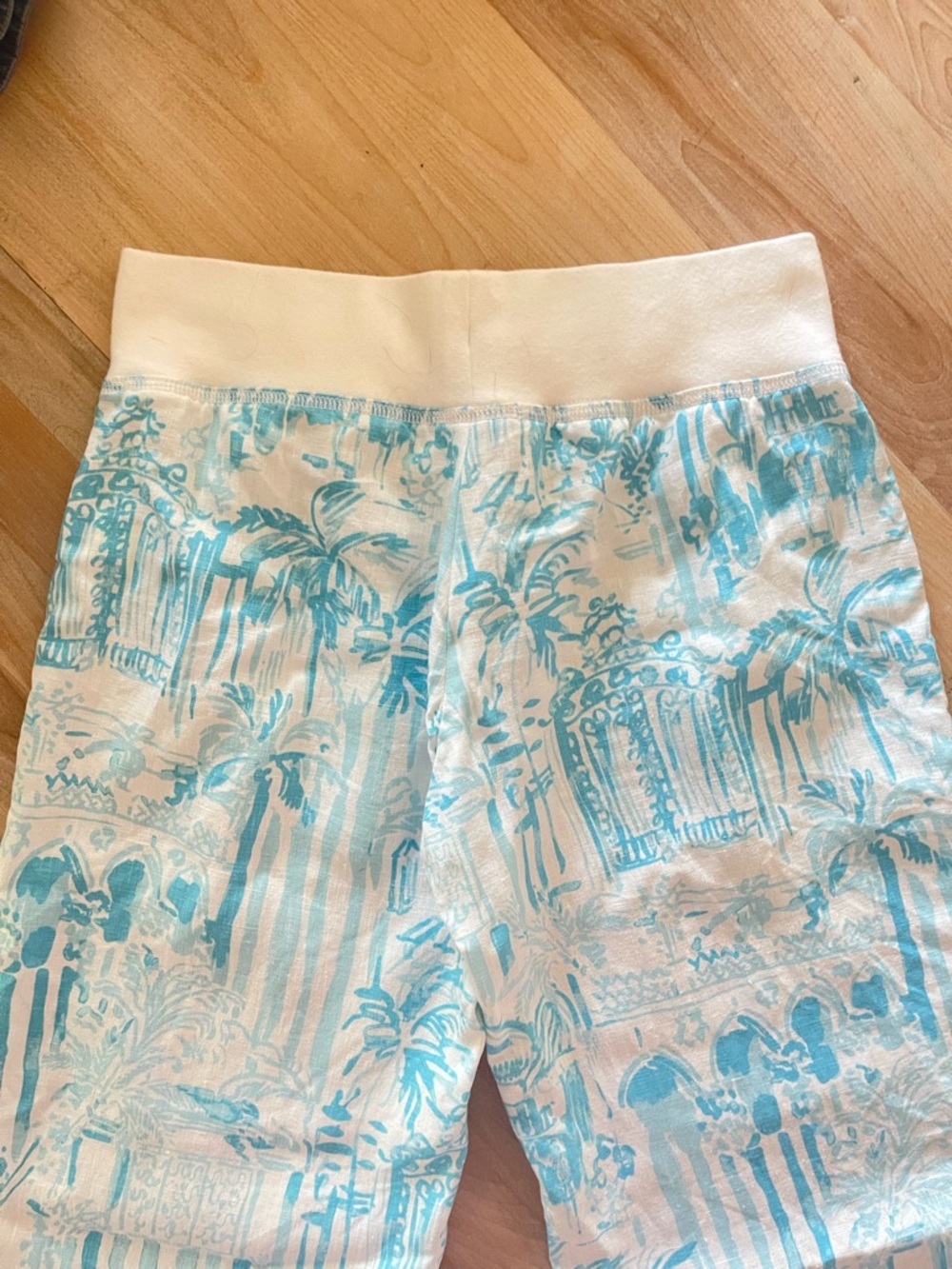 Lilly Pulitzer Beach Pants Small 33” Inseam Blue White palm Print Linen Sz Small - Picture 4 of 14